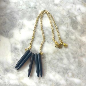 Edgy Black Stone Spike Necklace by Jessica Elliot Semi Precious Stone Gold Tone